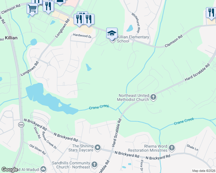 map of restaurants, bars, coffee shops, grocery stores, and more near 3901 HardScrabble Road in Columbia