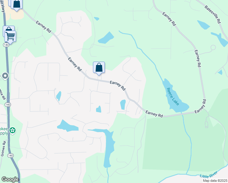map of restaurants, bars, coffee shops, grocery stores, and more near 319 Hill Crest Circle in Woodstock