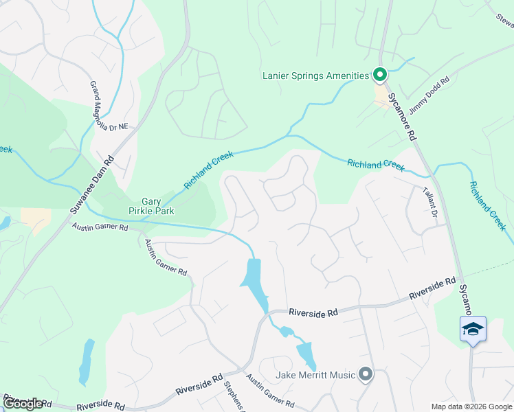 map of restaurants, bars, coffee shops, grocery stores, and more near 1165 Riverside Walk Crossing Northeast in Sugar Hill