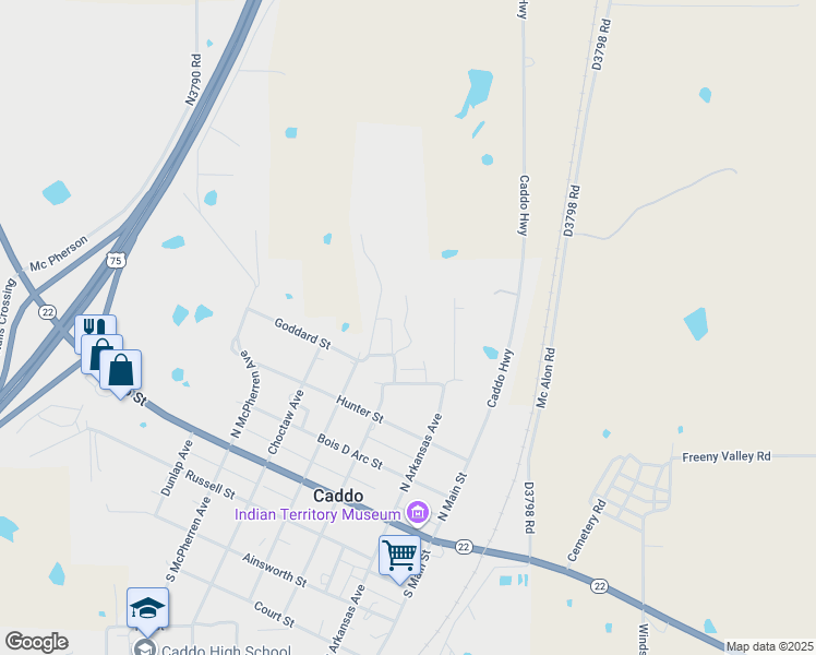 map of restaurants, bars, coffee shops, grocery stores, and more near 525 Hope Circle in Caddo