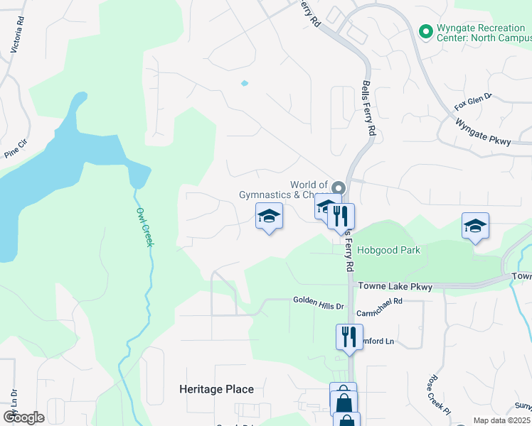 map of restaurants, bars, coffee shops, grocery stores, and more near 303 Lismore Terrace in Woodstock