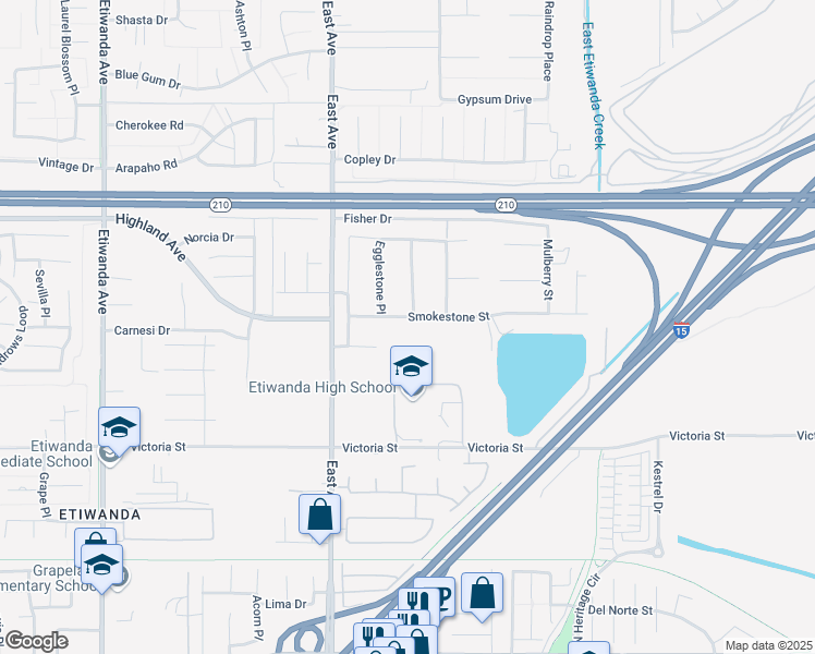 map of restaurants, bars, coffee shops, grocery stores, and more near 13435 Smokestone Street in Rancho Cucamonga