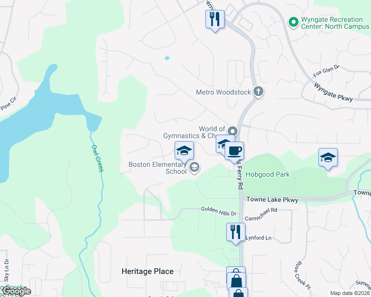 map of restaurants, bars, coffee shops, grocery stores, and more near 305 Lismore Terrace in Woodstock