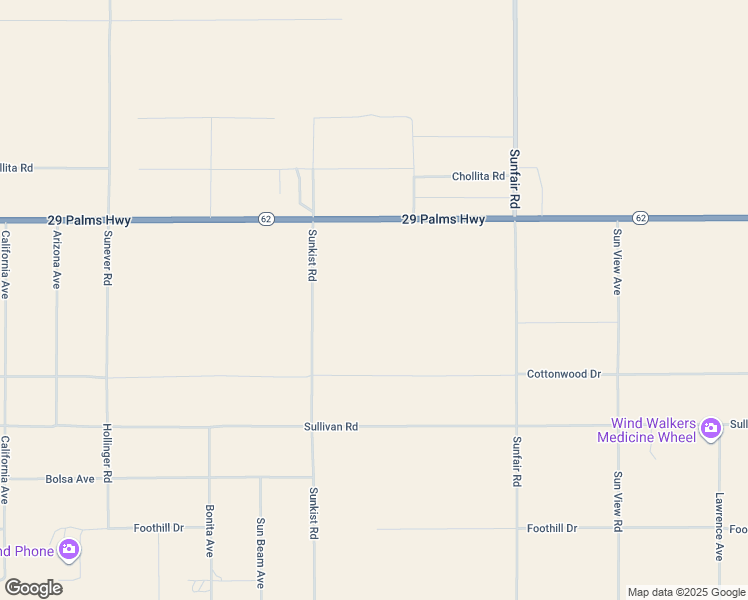map of restaurants, bars, coffee shops, grocery stores, and more near Cactus Drive in Joshua Tree