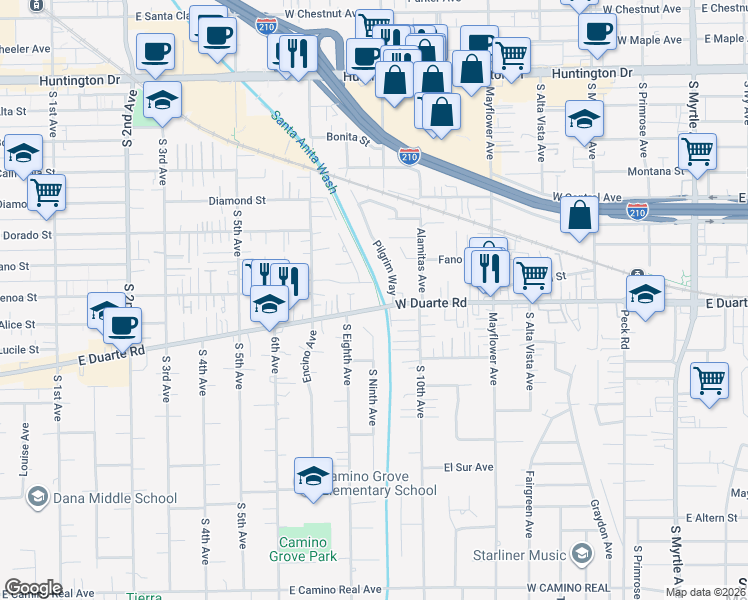 map of restaurants, bars, coffee shops, grocery stores, and more near in Monrovia