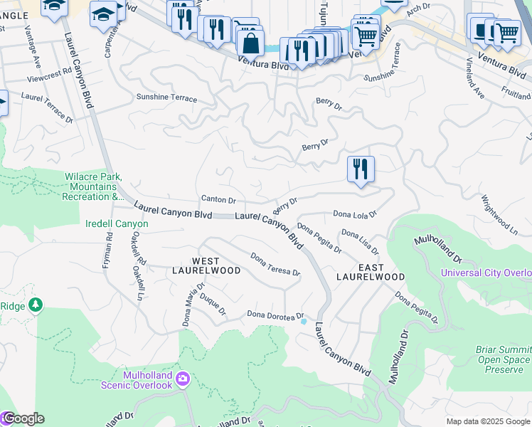 map of restaurants, bars, coffee shops, grocery stores, and more near 3216 Laurel Canyon Boulevard in Los Angeles