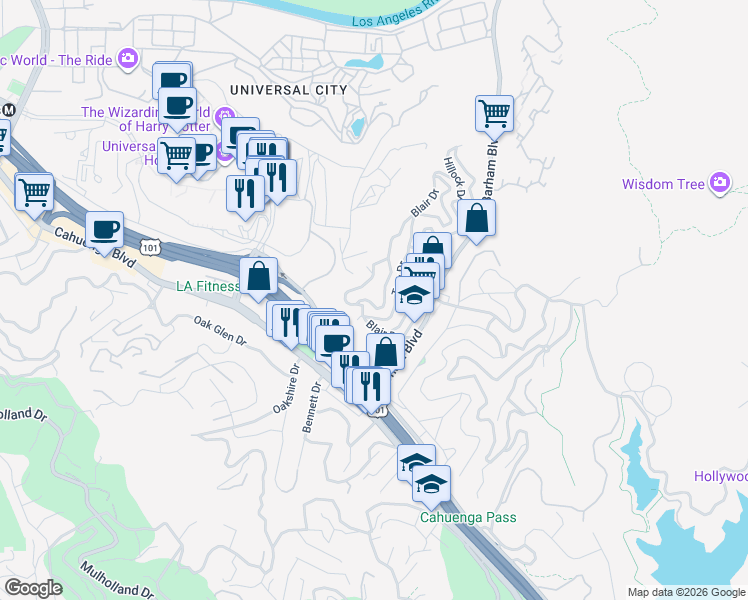 map of restaurants, bars, coffee shops, grocery stores, and more near 3319 Charleston Way in Los Angeles