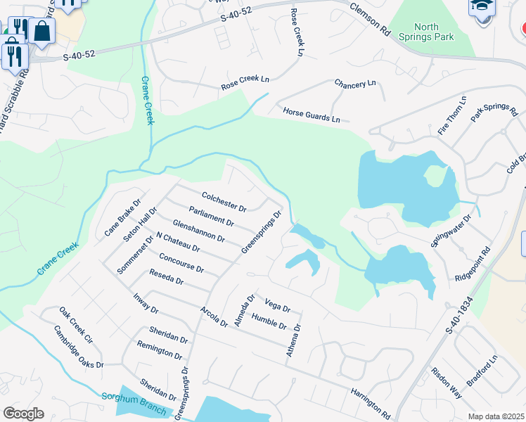 map of restaurants, bars, coffee shops, grocery stores, and more near 220 Colchester Drive in Columbia