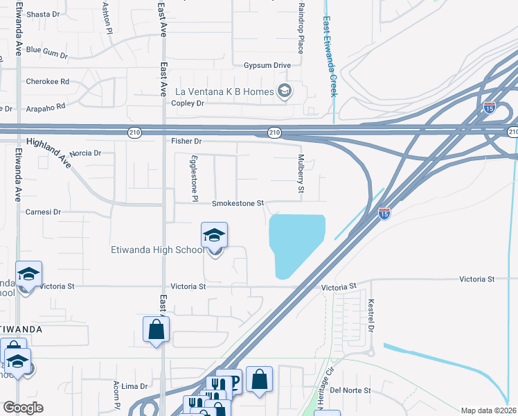 map of restaurants, bars, coffee shops, grocery stores, and more near 13555 Smokestone Street in Rancho Cucamonga