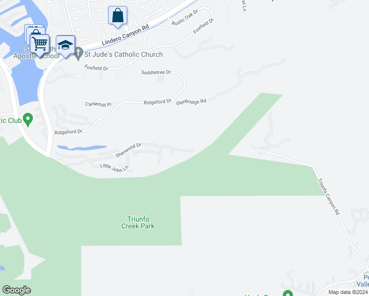 map of restaurants, bars, coffee shops, grocery stores, and more near 145 Sherwood Drive in Westlake Village