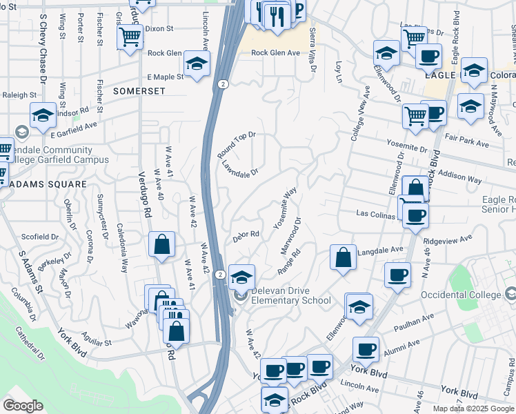 map of restaurants, bars, coffee shops, grocery stores, and more near 2761 Lompoc Street in Los Angeles