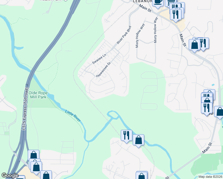 map of restaurants, bars, coffee shops, grocery stores, and more near 342 Alcovy Way in Woodstock