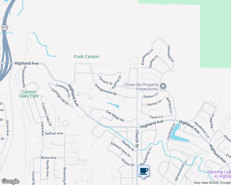 map of restaurants, bars, coffee shops, grocery stores, and more near 6691 Orangewood Road in Highland