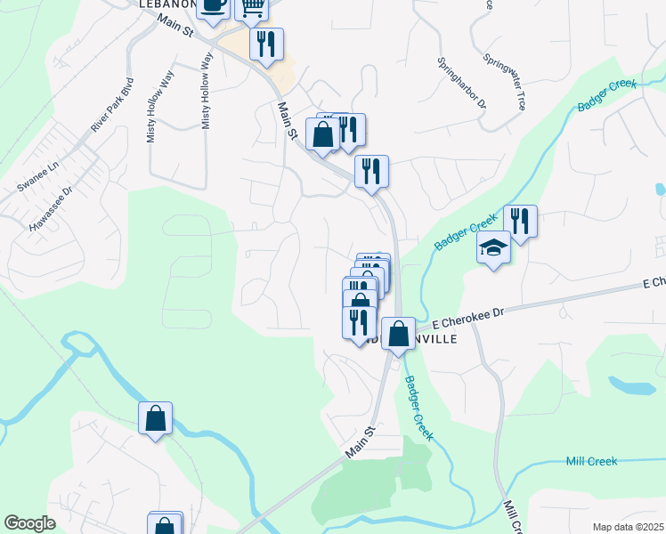 map of restaurants, bars, coffee shops, grocery stores, and more near 403 Vivian Way in Woodstock