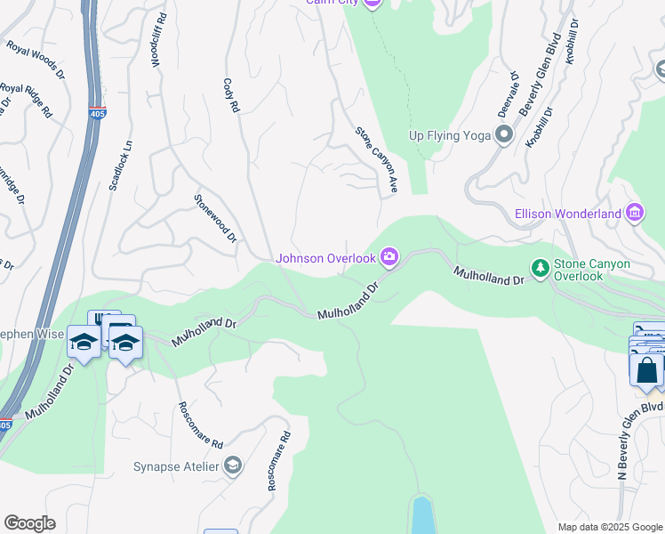 map of restaurants, bars, coffee shops, grocery stores, and more near 3396 Stoneridge Lane in Los Angeles