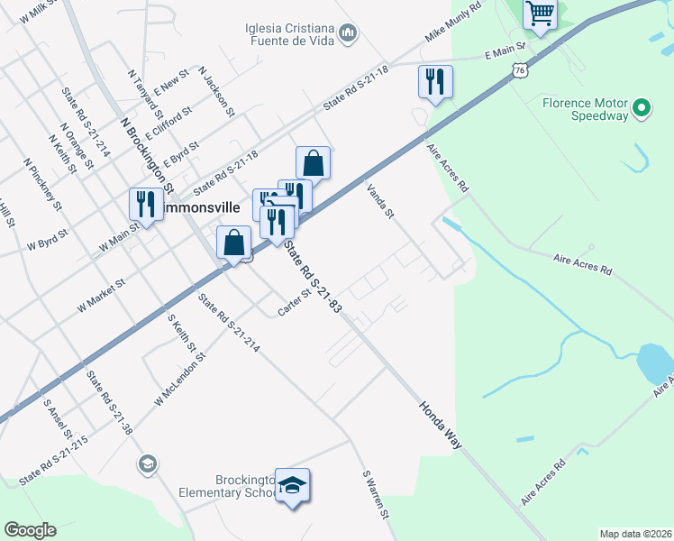 map of restaurants, bars, coffee shops, grocery stores, and more near 9 Center Road in Timmonsville