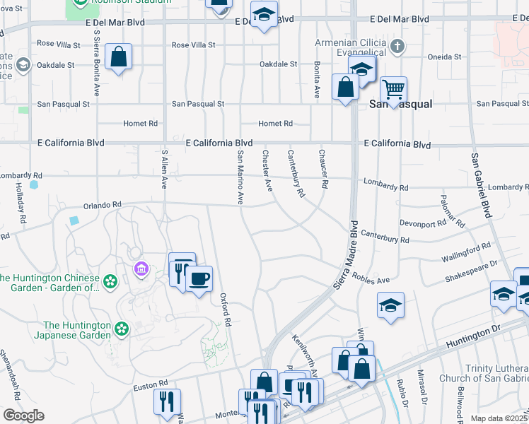 map of restaurants, bars, coffee shops, grocery stores, and more near 2210 Orlando Road in San Marino