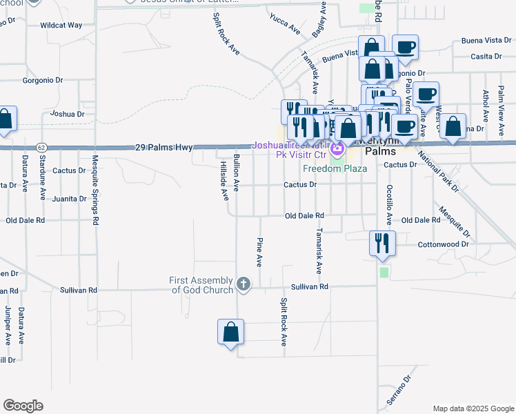 map of restaurants, bars, coffee shops, grocery stores, and more near 6664 Pine Avenue in Twentynine Palms