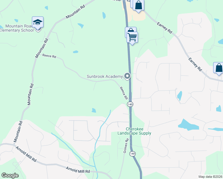 map of restaurants, bars, coffee shops, grocery stores, and more near 1329 Reece Road in Woodstock
