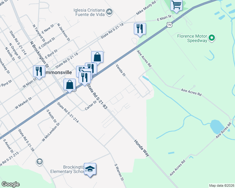 map of restaurants, bars, coffee shops, grocery stores, and more near 9 Center Road in Timmonsville