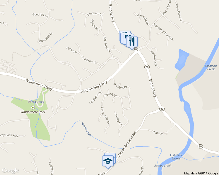 map of restaurants, bars, coffee shops, grocery stores, and more near 3240 Sparling Street in Cumming