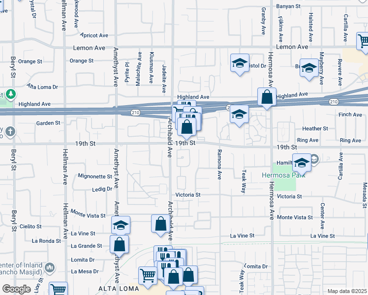 map of restaurants, bars, coffee shops, grocery stores, and more near 9742 Willow Wood Drive in Rancho Cucamonga