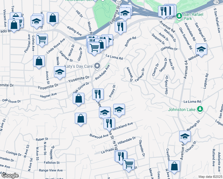 map of restaurants, bars, coffee shops, grocery stores, and more near 941 Poppy Street in Los Angeles