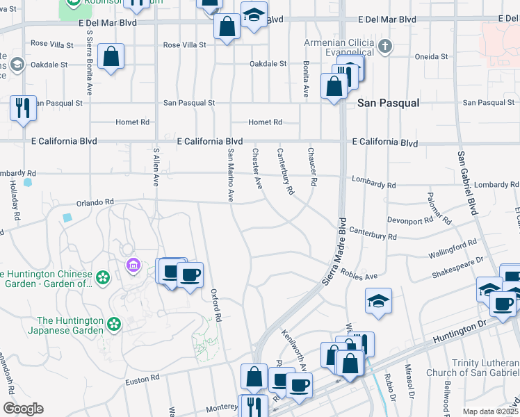 map of restaurants, bars, coffee shops, grocery stores, and more near 2210 Orlando Road in San Marino