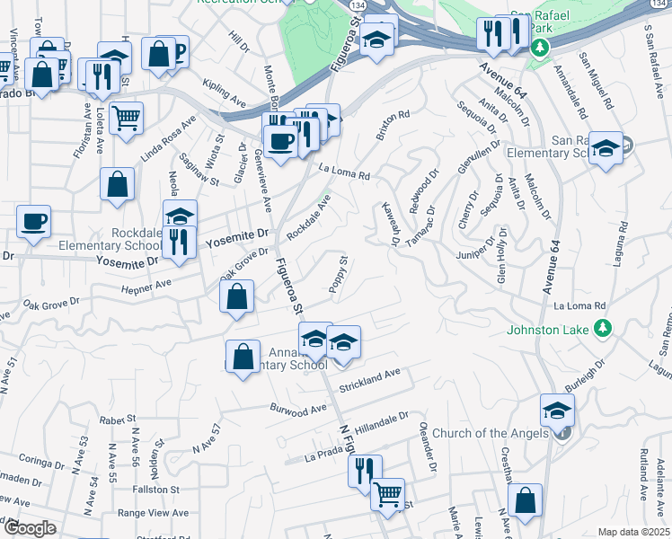 map of restaurants, bars, coffee shops, grocery stores, and more near 941 Poppy Street in Los Angeles