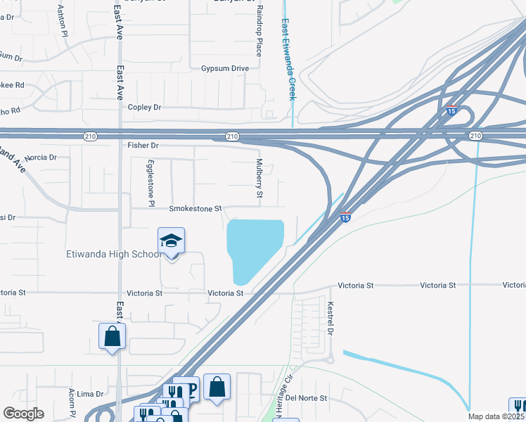 map of restaurants, bars, coffee shops, grocery stores, and more near 13711 Smokestone Street in Rancho Cucamonga