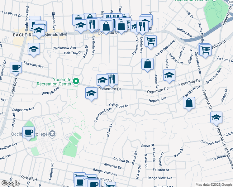 map of restaurants, bars, coffee shops, grocery stores, and more near 4742 Townsend Ave in Los Angeles