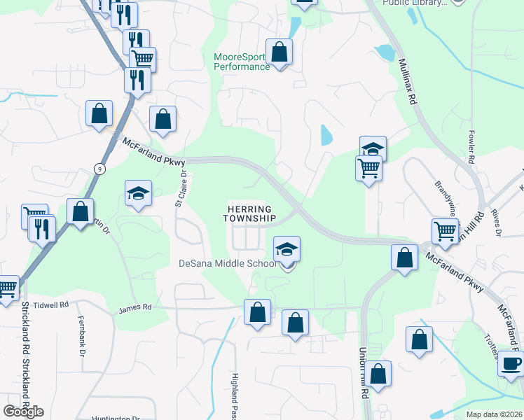 map of restaurants, bars, coffee shops, grocery stores, and more near 720 Township Circle in Alpharetta