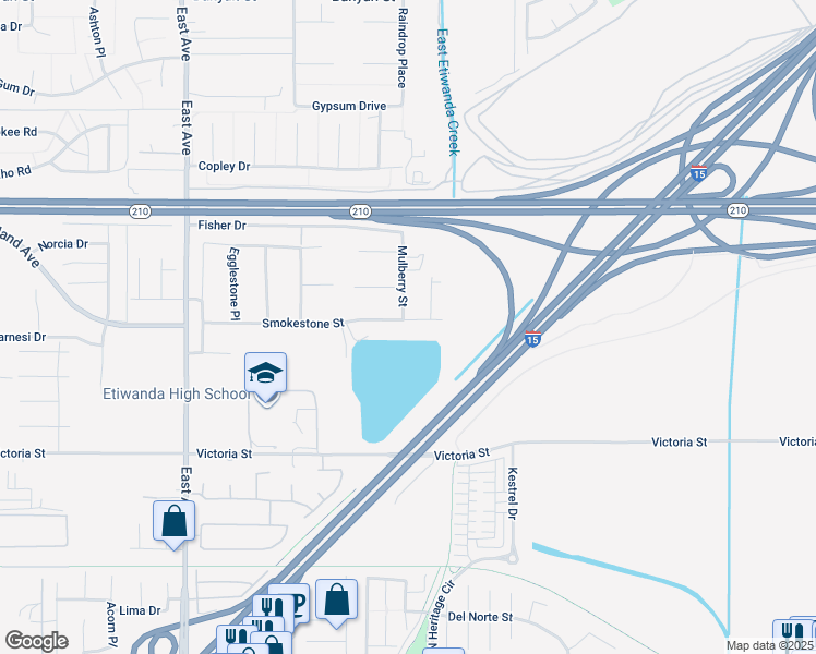 map of restaurants, bars, coffee shops, grocery stores, and more near 13711 Smokestone Street in Rancho Cucamonga