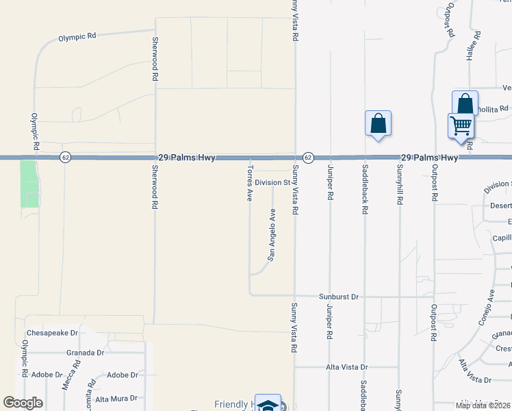 map of restaurants, bars, coffee shops, grocery stores, and more near 6641 Torres Ave in Joshua Tree