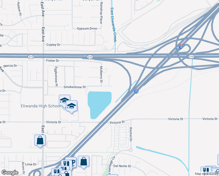 map of restaurants, bars, coffee shops, grocery stores, and more near 13751 Smokestone Street in Rancho Cucamonga