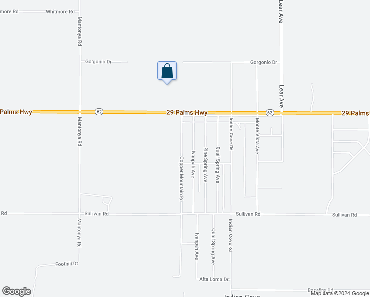 map of restaurants, bars, coffee shops, grocery stores, and more near 6643 Copper Mountain Road in Twentynine Palms