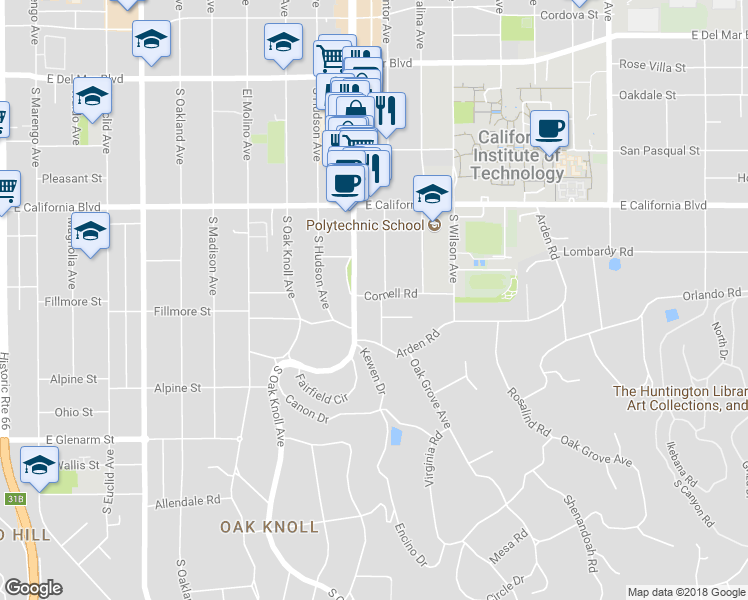 map of restaurants, bars, coffee shops, grocery stores, and more near 773 South Mentor Avenue in Pasadena