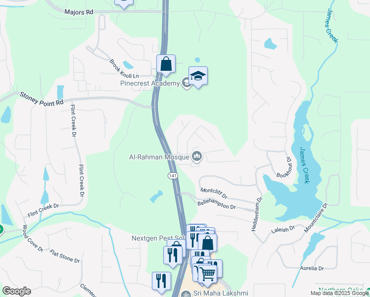 map of restaurants, bars, coffee shops, grocery stores, and more near 1425 Vinery Avenue in Cumming