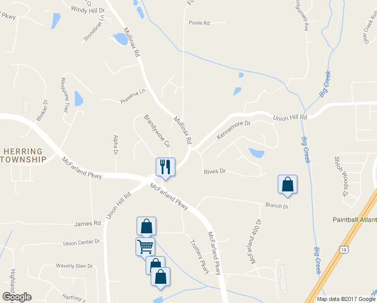 map of restaurants, bars, coffee shops, grocery stores, and more near 600 Union Hill Road in Alpharetta
