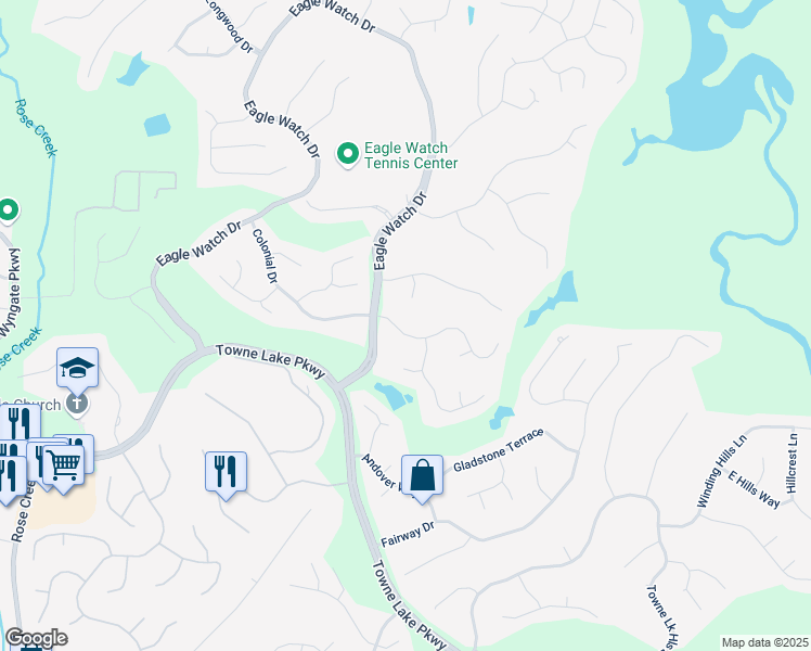 map of restaurants, bars, coffee shops, grocery stores, and more near 207 Colonial Drive in Woodstock