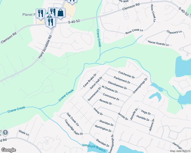 map of restaurants, bars, coffee shops, grocery stores, and more near 164 Cane Brake Circle in Columbia