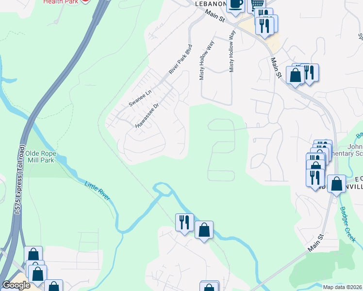 map of restaurants, bars, coffee shops, grocery stores, and more near 656 Georgia Way in Woodstock