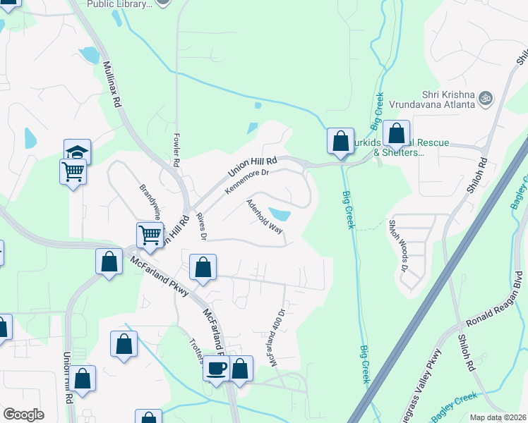 map of restaurants, bars, coffee shops, grocery stores, and more near 5955 Aderhold Way in Alpharetta