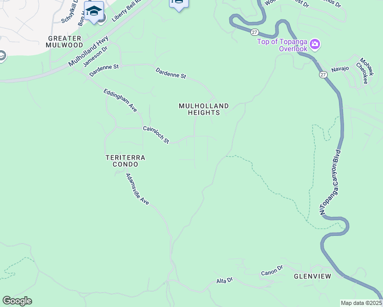 map of restaurants, bars, coffee shops, grocery stores, and more near 3542 Vía Del Prado in Calabasas