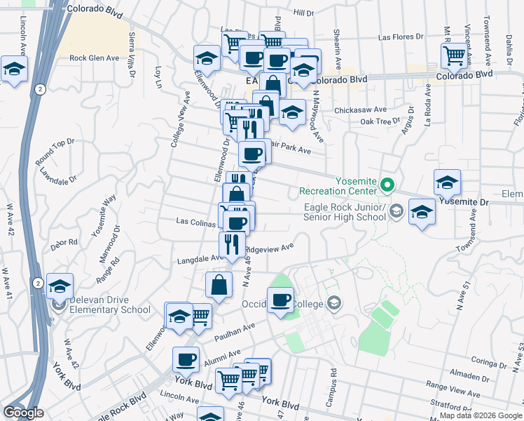 map of restaurants, bars, coffee shops, grocery stores, and more near 21271/2 Norwalk Avenue in Los Angeles