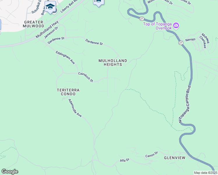 map of restaurants, bars, coffee shops, grocery stores, and more near 3542 Vía Del Prado in Calabasas
