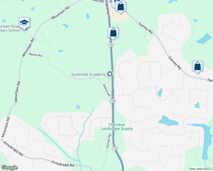map of restaurants, bars, coffee shops, grocery stores, and more near 1318 Reece Road in Woodstock