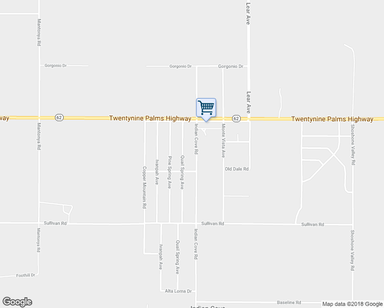 map of restaurants, bars, coffee shops, grocery stores, and more near 6636 Indian Cove Road in Twentynine Palms