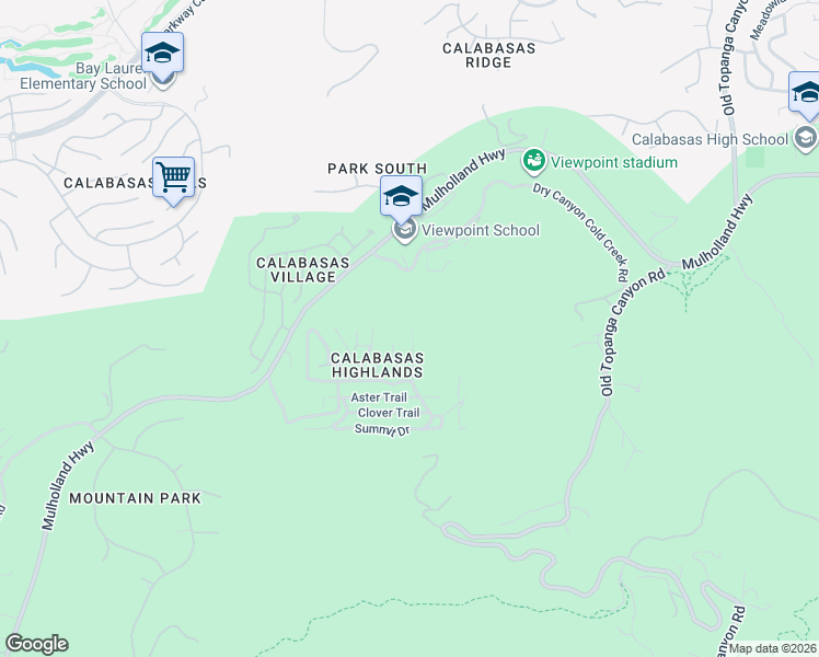 map of restaurants, bars, coffee shops, grocery stores, and more near 3564 Poppy Drive in Calabasas