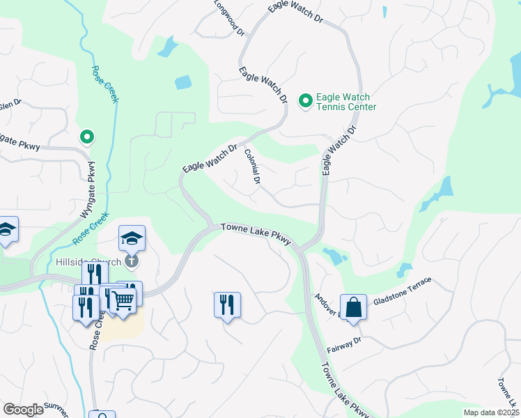 map of restaurants, bars, coffee shops, grocery stores, and more near 305 Mosswood Court in Woodstock